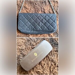 Jessica McClintock Black Quilted Crossbody Bag Chain Free Clamshell Glasses Case